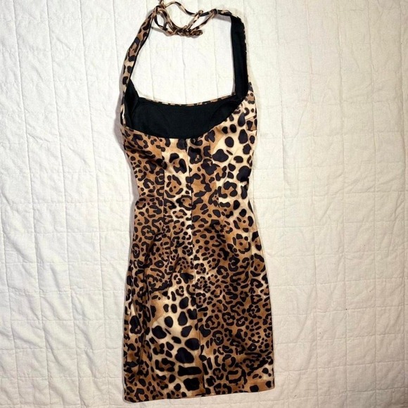 Y2K Cache Leopard Satin Halter Mini Dress – Size 2 - Picture 3 of 7